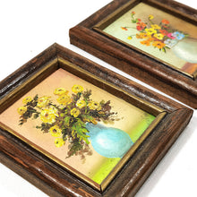 Cargar imagen en el visor de la galería, Par Cuadros Miniatura Óleo Vintage Floreros Coleccionables
