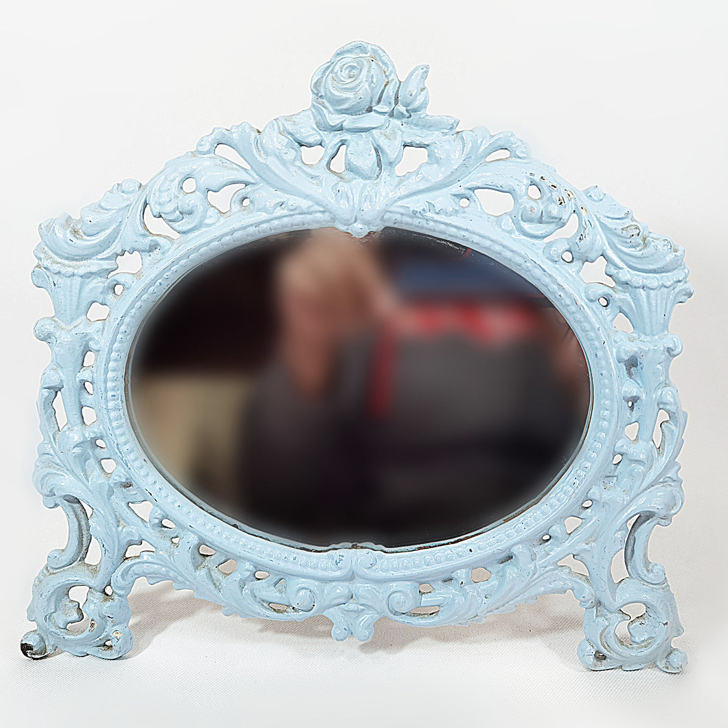 Antiguo Espejo Metal Mesa Estilo Barroco Vintage Art Nouveau