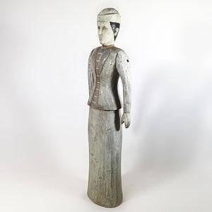 Antigua Estatua Figura Madera Tallada Hombre Tradicional