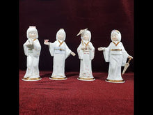 Cargar y reproducir el video en el visor de la galería, Antigua Juego Figuras Porcelana Montefiori Damas Japonesas Vintage
